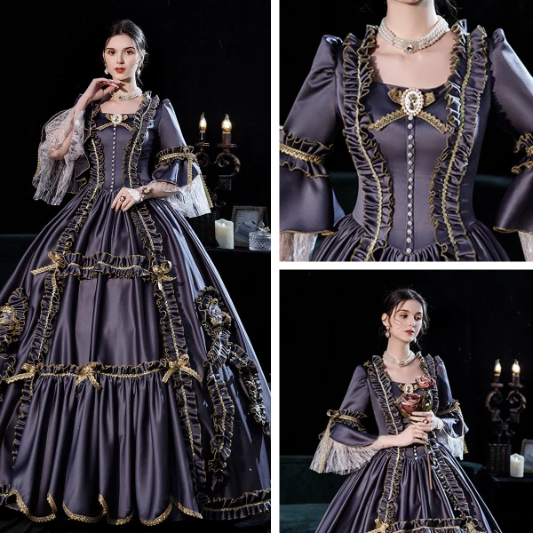 Vintage / Retro Classic Medieval Grey Evening Dresses 2021 Beading Pearl Embroidered Floor-Length / Long U-Neck 1/2 Sleeves Cosplay Dancing Winter Ball Gown Prom Dresses