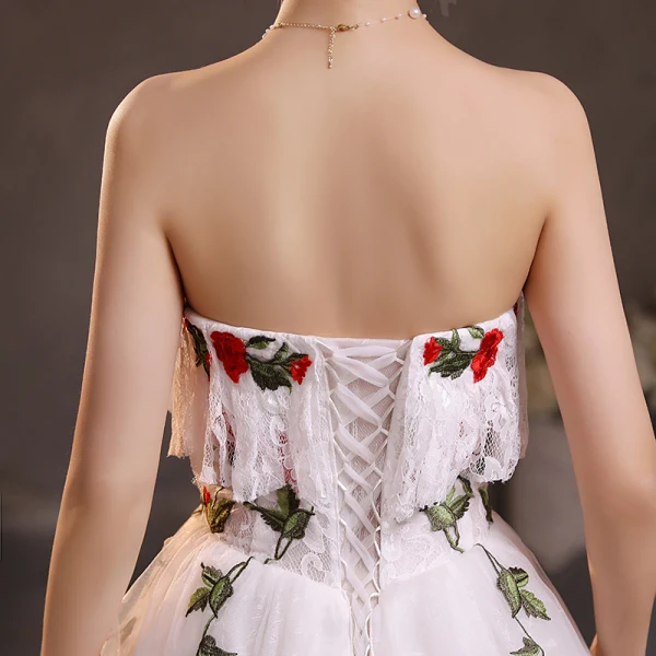 Modest / Simple White Lace Flower Prom Dresses 2022 A-Line / Princess Off-The-Shoulder Sleeveless Backless Floor-Length / Long Formal Dresses