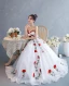 Modest / Simple White Lace Flower Prom Dresses 2022 A-Line / Princess Off-The-Shoulder Sleeveless Backless Floor-Length / Long Formal Dresses