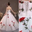 Modest / Simple White Lace Flower Prom Dresses 2022 A-Line / Princess Off-The-Shoulder Sleeveless Backless Floor-Length / Long Formal Dresses