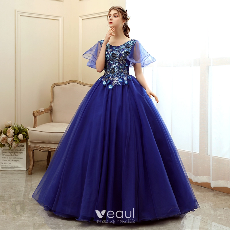 Navy Blue Princess Tulle Ball Gown Formal Evening Dress RS201606