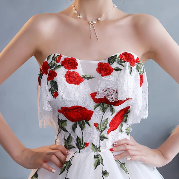 Modest / Simple White Lace Flower Prom Dresses 2022 A-Line / Princess Off-The-Shoulder Sleeveless Backless Floor-Length / Long Formal Dresses