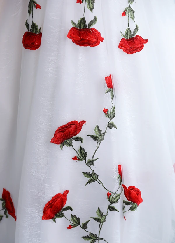 Modest / Simple White Lace Flower Prom Dresses 2022 A-Line / Princess Off-The-Shoulder Sleeveless Backless Floor-Length / Long Formal Dresses
