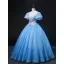 Elegant Pool Blue Pearl Sequins Lace Flower Prom Dresses 2022 Ball Gown Scoop Neck Puffy Short Sleeve Backless Floor-Length / Long Formal Dresses