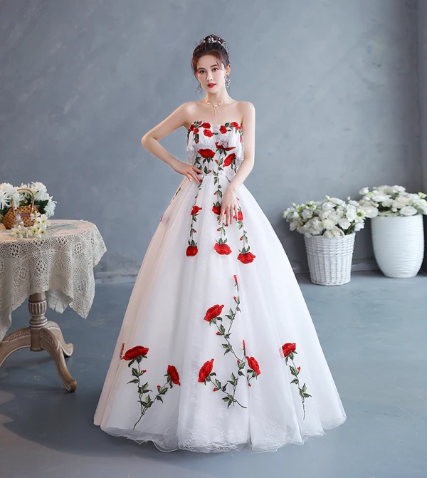 Modest / Simple White Lace Flower Prom Dresses 2022 A-Line / Princess Off-The-Shoulder Sleeveless Backless Floor-Length / Long Formal Dresses