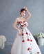 Modest / Simple White Lace Flower Prom Dresses 2022 A-Line / Princess Off-The-Shoulder Sleeveless Backless Floor-Length / Long Formal Dresses