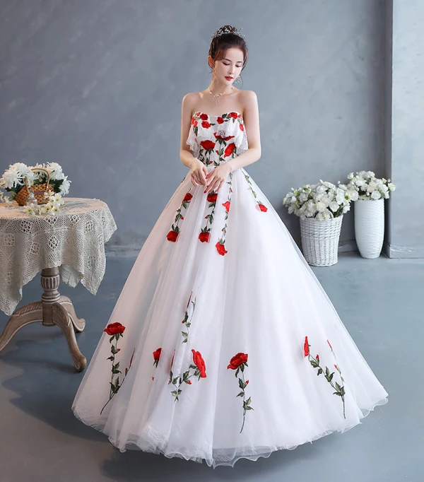 Modest / Simple White Lace Flower Prom Dresses 2022 A-Line / Princess Off-The-Shoulder Sleeveless Backless Floor-Length / Long Formal Dresses