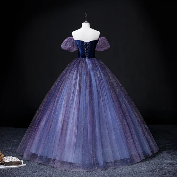 Vintage / Retro Dark Green Glitter Prom Dresses 2022 Ball Gown Off-The-Shoulder Puffy Short Sleeve Backless Floor-Length / Long Prom Formal Dresses