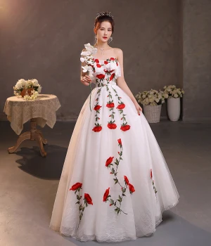 Sencillos Blanco Con Encaje Flor Vestidos De Gala 2022 A Line Princess Fuera Del Hombro Sin Mangas Sin Espalda Largos Vestidos Formales