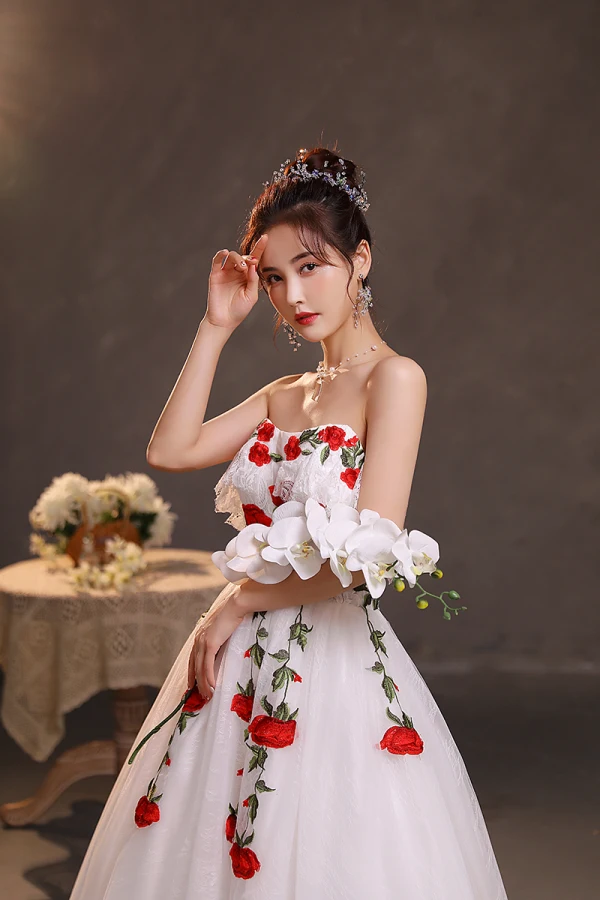 Modest / Simple White Lace Flower Prom Dresses 2022 A-Line / Princess Off-The-Shoulder Sleeveless Backless Floor-Length / Long Formal Dresses