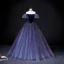 Vintage / Retro Dark Green Glitter Prom Dresses 2022 Ball Gown Off-The-Shoulder Puffy Short Sleeve Backless Floor-Length / Long Prom Formal Dresses