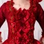Vintage / Retro Medieval Red Ball Gown Prom Dresses 2021 Square Neckline Long Sleeve 3D Lace Flower Sequins Court Train Cosplay Prom Formal Dresses