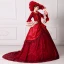 Vintage / Retro Medieval Red Ball Gown Prom Dresses 2021 Square Neckline Long Sleeve 3D Lace Flower Sequins Court Train Cosplay Prom Formal Dresses