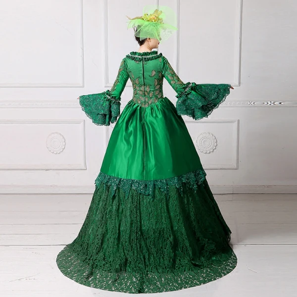 Vintage / Retro Medieval Red Ball Gown Prom Dresses 2021 Square Neckline Long Sleeve 3D Lace Flower Sequins Court Train Cosplay Prom Formal Dresses