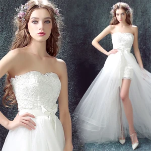 Chic Belle Blanche Plage Robe De Mariée 2017 Princesse Détachable Bustier Sans Manches Dos Nu Ceinture