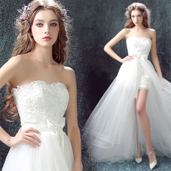 Chic Beautiful White Beach Wedding Dresses 2017 A Line Princess Detachable Strapless Sleeveless Backless Sash