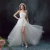Chic / Beautiful White Beach Wedding Dresses 2017 A-Line / Princess Detachable Strapless Sleeveless Backless Sash