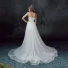 Chic / Beautiful White Beach Wedding Dresses 2017 A-Line / Princess Detachable Strapless Sleeveless Backless Sash