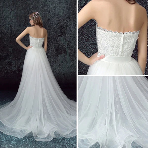 Chic / Beautiful White Beach Wedding Dresses 2017 A-Line / Princess Detachable Strapless Sleeveless Backless Sash