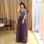 Modern / Fashion Grape Evening Dresses  2017 A-Line / Princess Pleated Floor-Length / Long Scoop Neck 1/2 Sleeves Lace Appliques Sash Pierced Formal Dresses