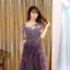 Modern / Fashion Grape Evening Dresses  2017 A-Line / Princess Pleated Floor-Length / Long Scoop Neck 1/2 Sleeves Lace Appliques Sash Pierced Formal Dresses