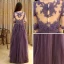 Modern / Fashion Grape Evening Dresses  2017 A-Line / Princess Pleated Floor-Length / Long Scoop Neck 1/2 Sleeves Lace Appliques Sash Pierced Formal Dresses