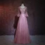 Elegant Candy Pink Pierced Evening Dresses  2018 A-Line / Princess Scoop Neck Long Sleeve Appliques Lace Beading Rhinestone Floor-Length / Long Ruffle Backless Formal Dresses