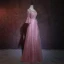 Elegant Candy Pink Pierced Evening Dresses  2018 A-Line / Princess Scoop Neck Long Sleeve Appliques Lace Beading Rhinestone Floor-Length / Long Ruffle Backless Formal Dresses