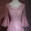 Elegant Candy Pink Pierced Evening Dresses  2018 A-Line / Princess Scoop Neck Long Sleeve Appliques Lace Beading Rhinestone Floor-Length / Long Ruffle Backless Formal Dresses