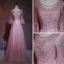 Elegant Candy Pink Pierced Evening Dresses  2018 A-Line / Princess Scoop Neck Long Sleeve Appliques Lace Beading Rhinestone Floor-Length / Long Ruffle Backless Formal Dresses