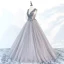 Charming Grey Prom Dresses 2018 Ball Gown V-Neck Sleeveless Appliques Lace Beading Floor-Length / Long Ruffle Backless Formal Dresses