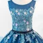 Chic / Beautiful Ocean Blue Prom Dresses 2018 Ball Gown Scoop Neck Sleeveless Appliques Flower Beading Pearl Sash Floor-Length / Long Ruffle Formal Dresses