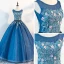 Chic / Beautiful Ocean Blue Prom Dresses 2018 Ball Gown Scoop Neck Sleeveless Appliques Flower Beading Pearl Sash Floor-Length / Long Ruffle Formal Dresses