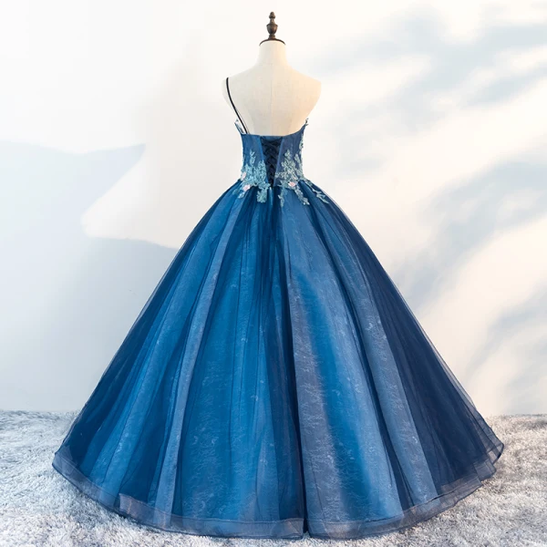 Unika Ocean Blå Balklänningar 2018 Balklänning Jedno Ramię Ärmlös Appliqués Blomma Beading Pärla Långa Ruffle Halterneck Formella Klänningar