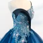 Unika Ocean Blå Balklänningar 2018 Balklänning Jedno Ramię Ärmlös Appliqués Blomma Beading Pärla Långa Ruffle Halterneck Formella Klänningar