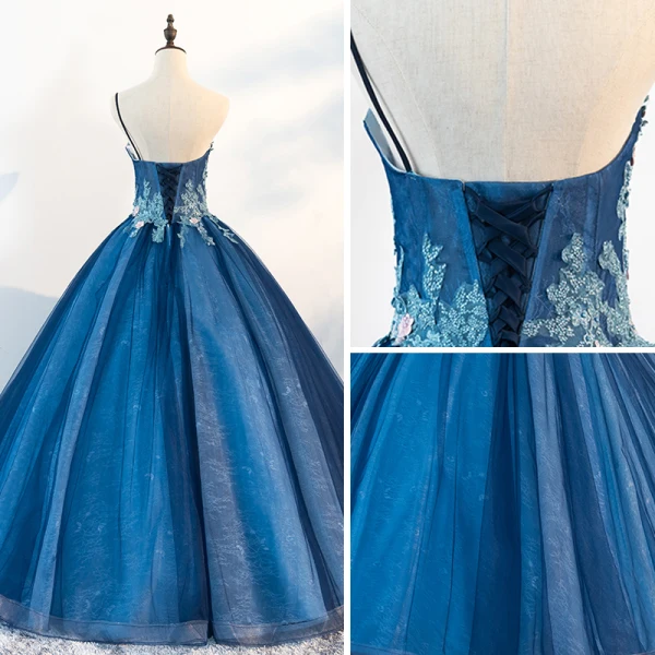 Unika Ocean Blå Balklänningar 2018 Balklänning Jedno Ramię Ärmlös Appliqués Blomma Beading Pärla Långa Ruffle Halterneck Formella Klänningar