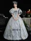 Vintage / Retro Medieval Sky Blue Pearl Flower Prom Dresses 2024 Floor-Length / Long Lace U-Neck A-Line / Princess Ball Gown Cosplay Prom Formal Dresses