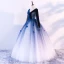 Vintage / Retro Quinceañera Black Royal Blue White Prom Dresses 2018 Ball Gown V-Neck Long Sleeve Appliques Flower Beading Floor-Length / Long Ruffle Backless Formal Dresses
