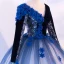 Vintage / Retro Quinceañera Black Royal Blue White Prom Dresses 2018 Ball Gown V-Neck Long Sleeve Appliques Flower Beading Floor-Length / Long Ruffle Backless Formal Dresses