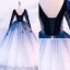 Vintage / Retro Quinceañera Black Royal Blue White Prom Dresses 2018 Ball Gown V-Neck Long Sleeve Appliques Flower Beading Floor-Length / Long Ruffle Backless Formal Dresses