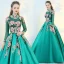 Chinese style Green See-through Prom Dresses 2018 Ball Gown High Neck Long Sleeve Embroidered Pearl Floor-Length / Long Ruffle Backless Formal Dresses