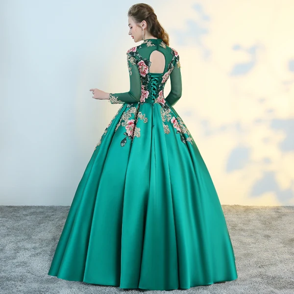Chinese style Green See-through Prom Dresses 2018 Ball Gown High Neck Long Sleeve Embroidered Pearl Floor-Length / Long Ruffle Backless Formal Dresses Chinese style Green See-through Prom Dresses 2018 Ball Gown High Neck Long Sleeve Embroidered Pearl Floor-Length / Long Ruffle Backless Formal Dresses