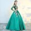 Chinese style Green See-through Prom Dresses 2018 Ball Gown High Neck Long Sleeve Embroidered Pearl Floor-Length / Long Ruffle Backless Formal Dresses