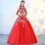 Chinese style Green See-through Prom Dresses 2018 Ball Gown High Neck Long Sleeve Embroidered Pearl Floor-Length / Long Ruffle Backless Formal Dresses