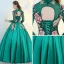 Chinese style Green See-through Prom Dresses 2018 Ball Gown High Neck Long Sleeve Embroidered Pearl Floor-Length / Long Ruffle Backless Formal Dresses