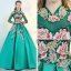 Chinese style Green See-through Prom Dresses 2018 Ball Gown High Neck Long Sleeve Embroidered Pearl Floor-Length / Long Ruffle Backless Formal Dresses