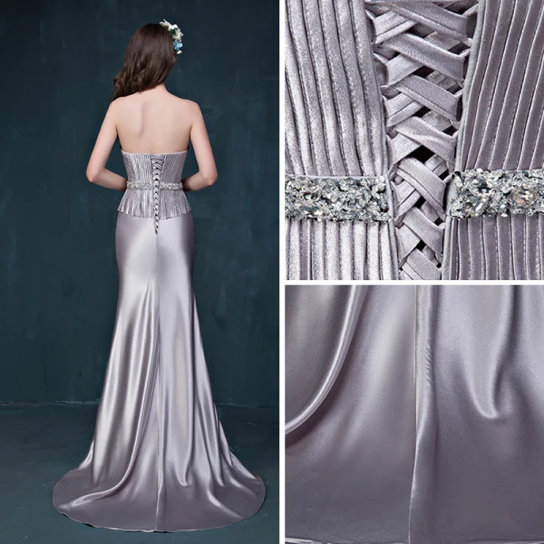 Vintage Sølv Selskapskjoler 2017 Trompet / Havfrue Domstol Tog Kjæreste Uten Ermer Ryggløse Rhinestone Sash Formelle Kjoler