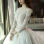 Luxury / Gorgeous Church Wedding Dresses 2017 White Ball Gown Royal Train Scoop Neck Long Sleeve Backless Pearl Appliques Flower
