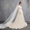 Affordable Champagne Wedding Dresses 2018 A-Line / Princess Sweetheart Short Sleeve Backless Appliques Lace Ruffle Chapel Train