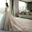 Luxury / Gorgeous Church Wedding Dresses 2017 White Ball Gown Royal Train Scoop Neck Long Sleeve Backless Pearl Appliques Flower